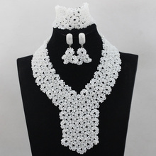 New Arrival! Amazing White Necklace Set for Bride White Crystal Seed Beaded Arab Wedding Party Jewelry Set Free shipping HX889 2024 - buy cheap