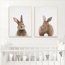 Bunny Rabbit Canvas Painting Woodlands Nursery Decor Animal Picture Rabbit Wall Art Prints Modern Baby Room Decoration 2024 - buy cheap