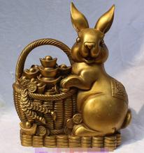 Free shipping S00264    30CM Chinese Bronze Wealth Tub Bucket Money YuanBao Rabbit Bunny Rabbits Statue 2024 - buy cheap