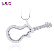 diylocket 1PC Silver Color Guitar magnetic glass floating charm locket Zinc Alloy (chains included) LSFL036-1 2024 - buy cheap