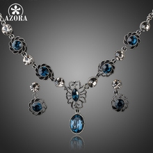 AZORA Exclusive Ancient Silver Color Bule Stellux Austrian Crystal Earrings and Necklace Set TG0034 2024 - buy cheap