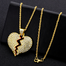 Fashion Women Broken Heart Iced Out Chain Pendant Necklace Statement Gold Color Cubic Zircon Necklaces Hip Hop Men's Jewelry 2024 - buy cheap