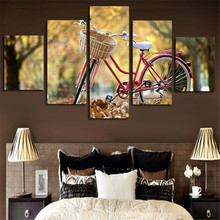 Emolduradas 5 Painéis Wall Art Imagem Outono Bicicleta Início Decorativa Da Arte Da Lona Pinturas Impressos Cartazes Para Sala de estar 2024 - compre barato