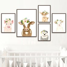 Baby Cow Sheep Pig Hedgehog Wall Art Canvas Painting Nordic Posters And Prints Animal Wall Pictures For Girl Boy Kids Room Decor 2024 - buy cheap