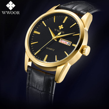 Relógio de pulso masculino wwoor couro legítimo, relógio de quartzo com data pulseira de couro casual esportivo para presente montre homme 2019 2024 - compre barato