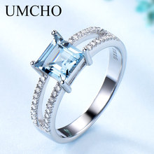 Женское коктейльное кольцо UMCHO, кольца из стерлингового серебра 925 пробы с небесно-голубым топазом, ювелирные украшения для свадебной вечеринки 2024 - купить недорого