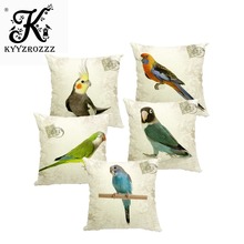 Alta qualidade capa de almofada invisível zíper linho papagaio pássaros adoráveis decoração sofá capa de almofada/capa de travesseiro 2024 - compre barato