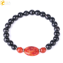 Pulseira masculina de pedra natural de obsidiana, bracelete com contas de ônix vermelho, multifacetadas em pedras redondas, joias da sorte f560 2024 - compre barato