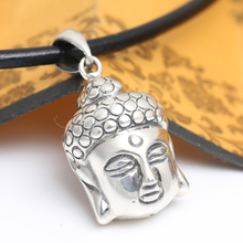 Pingente artesanal de prata 925, cabeça de buda, vintage, prata esterlina, estátua, colar masculino, pingente, amuleto de buda 2024 - compre barato