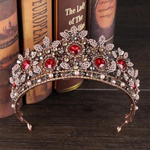 Estilo barroco feminino cristal vermelho strass noiva coroa tiaras do vintage pageant acessórios de cabelo casamento enfeites de cabelo nupcial bh 2024 - compre barato