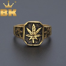 316L Stainless Steel Hot Vintage Yellow Gold Color Herb Men's Hiphop Ring Pot Leaf Herb Weed Ring Size 8-12 High Quality 2024 - buy cheap