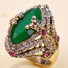 Blucome Fashion Turkish Resin ring Accessories Shiny Women Party Flower Ring Green Anel Colares Vintage Aneis rhinestone Rings 2024 - buy cheap