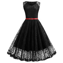 Black White Summer Lace Dress Plus Size Women Sleeveless Vintage Swing Elegant Red Midi Party Office Dress Robe Femme Vestidos 2024 - buy cheap
