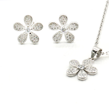 Lovely Daisy Flower 925 Silver mujeres Stud pendientes y colgantes collar conjuntos de joyas para 2019 2024 - compra barato