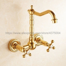 Torneira luxuosa prateada de parede dourada, de bronze, dupla peça, para pia de banheiro, água fria e quente ngf010 2024 - compre barato