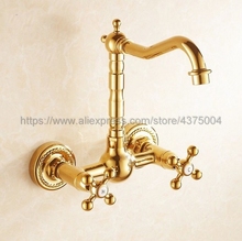 Grifo de baño de doble manija de latón montado en la pared, mezclador de agua fría y caliente de lujo, Color dorado, Ngf010 2024 - compra barato