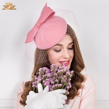 100% Wool Fedora Hat Fascinators for Women Elegant Pink  Wedding Dress Tea Party Pillbox Woolen Cap  Female  B-7536 2024 - buy cheap