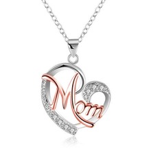 Exquisite Mom Necklace Mother's Day Gift Heart-shaped Mom Letter Opal Pendant Alloy Metal Silver Color Birthday Jewelry Gift 2024 - buy cheap