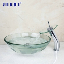 Jieni-pia para banheiro com design artístico, vidro transparente, vidro temperado, misturador, torneira, conjunto de torneira 2024 - compre barato