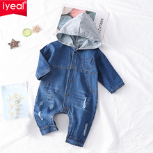 IYEAL Spring Autumn Toddler Baby Boys Girls Hooded Long Sleeve Soft Denim Romper Jumpsuit Outfit Kids Infant Clothes for 1-3T 2024 - buy cheap
