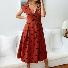 New Women Vintage Dress Polka Dots Vestidos Lady Fashion V neck Short Sleeve Belt Lace Up Dresses Vogue Summer Dress Sundress 2024 - buy cheap