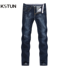 Calças jeans retas magros dos homens, azul escuro regular, lazer, compridas famosa marca, de brim de primavera outono 2024 - compre barato