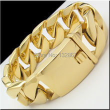 FREE SHIPPING GOLD (32mm*9.2'' )SUPER POLISHED HEAVY CUBAN CURB CHAIN STAINLESS STEEL BRACELET 2024 - buy cheap
