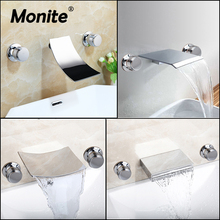 Monite Solid Brass Bathroom Bathtub Waterfall Roman Tub 2 Handles 3pcs Faucet Mixer Taps Filler Faucet Handshower Chrome 2024 - buy cheap