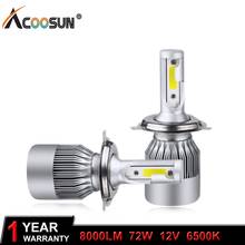 AcooSun H4 H7 LED Car Headlight C6 H1 H3 Headlamp Light H8/H11 HB3/9005 HB4/9006 9012 9007 H13 6000K 72W 8000LM All In One Car 2024 - buy cheap