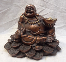 xd 002788 9 Folk Chinese Pure Bronze Coin YuanBao Happy Laugh Maitreya Buddha Toad Statue 2024 - buy cheap