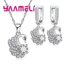 The Beautiful Shiny Swan Style Jewelry Sets 925 Sterling Silver Cubic Zirconia Necklace Pendant Drop Earring for Ladies 2024 - buy cheap