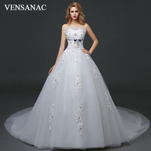 VENSANAC con cristal sin tirantes Apliques de encaje vestido de novia vestidos de novia 2018 arco sin espalda corte tren vestidos de novia 2024 - compra barato