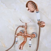 Wall Mounted Antique Red Copper Bathroom Shower Bathtub Faucet Dual Ceramic Handle Mixer Tap with Handheld Shower Spray lna379 2024 - buy cheap