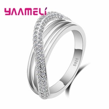 Trendy Crossed 925 Sterling Silver Bands Rings For Female Jewelry Anillos Paved With Small Cubic Zircons Stone Ring 2024 - buy cheap