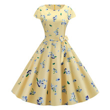 Vestido Retro amarillo para mujer, ropa Vintage estampada de manga corta para primavera y verano, vestido Rockabilly Swing para fiesta, novedad de 2020 2024 - compra barato