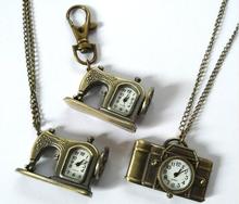 Retro Antique Bronze Sewing Machine/Camera Pocket Watch Necklace Pendants Key Chain Best Gift Fashion DIY Accessory 10pcs/lot 2024 - buy cheap