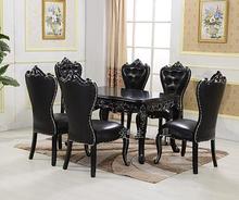 European-style dining table and chair combination 6 people black solid wood carving rectangular table simple small family . 2024 - buy cheap