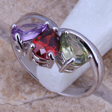 Anillo Chapado en plata con varias gemas, Multicolor, precioso, tamaño 6 / 7 / 8 / 9 D761 2024 - compra barato