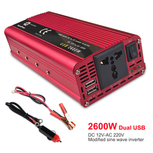 Carregador e inversor de potência automotivo, usb duplo, 2600w, watt, dc 12v para ac 220v, adaptador conversor de onda senoidal modificada dc para ac 220 2024 - compre barato