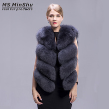 Ms. MinShu 100% Real Fox Fur Outwear Feminino Grosso Fox Fur Gilet Colete Inverno Sem Mangas Colete de Pele De Raposa Naturais mulheres 2024 - compre barato