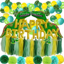 Suministros de fiesta de dinosaurios, globos de dinosaurio, guirnalda de papel para fiesta de jungla para niños, decoraciones de cumpleaños de bebés, Mundo Jurásico 2024 - compra barato
