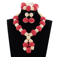 Trendy Red Gold Nigerian Wedding Costume Jewelry Sets for Women African Coral Beads Bridal Party Necklace Earrings Set ABH530 2024 - buy cheap