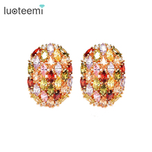 LUOTEEMI Joyería Nuevo Multi-Color Marquise corte AAA Mirco Pavimentada Cubic Zirconia Mujeres Pendientes de La Manera de Forma de Huevo 2024 - compra barato