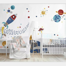 Beibehang mural de papel de parede 3d foto personalizada decoração de casa sala de estar quarto pintado à mão crianças desenho espaço foguete mural 2024 - compre barato