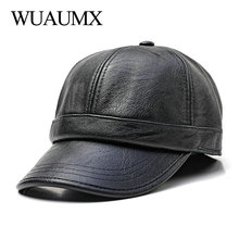 Wuaumx boné de beisebol de couro pu de alta qualidade, chapéu quente para homens de couro falso, chapéu do papai casual e aba sólida, para outono e inverno 2024 - compre barato