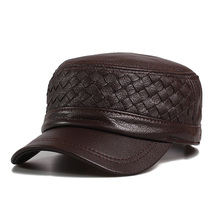Men's Sheepskin Baseball Hats Male Flat-topped Genuine Leather Hat Men's Latticed Middleaged Warm Baseball Hat Adjustable B-9485 2024 - buy cheap