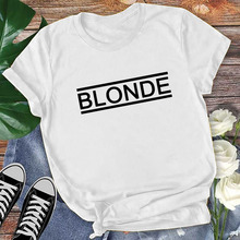 QIM Summer Funny Print BLONDE Fashion Casual O-Neck T-shirt for Women Tops Short Sleeved Female Top Tees 2024 - buy cheap