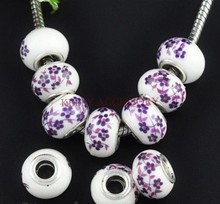 Wholesale 500pcs 9x14mm Purple Flower Porcelain Big Hole Ceramic Beads Fit European Charms Bracelets Necklace Diy Beads 2024 - buy cheap