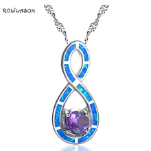 Pingente de colar rolilason op788, pingente charmoso feminino opala de fogo azul roxo zircônio prata 2024 - compre barato