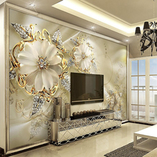 Papel de parede decorativo 3d flores com joias douradas estilo europeu palácio parede de fundo tv 2024 - compre barato